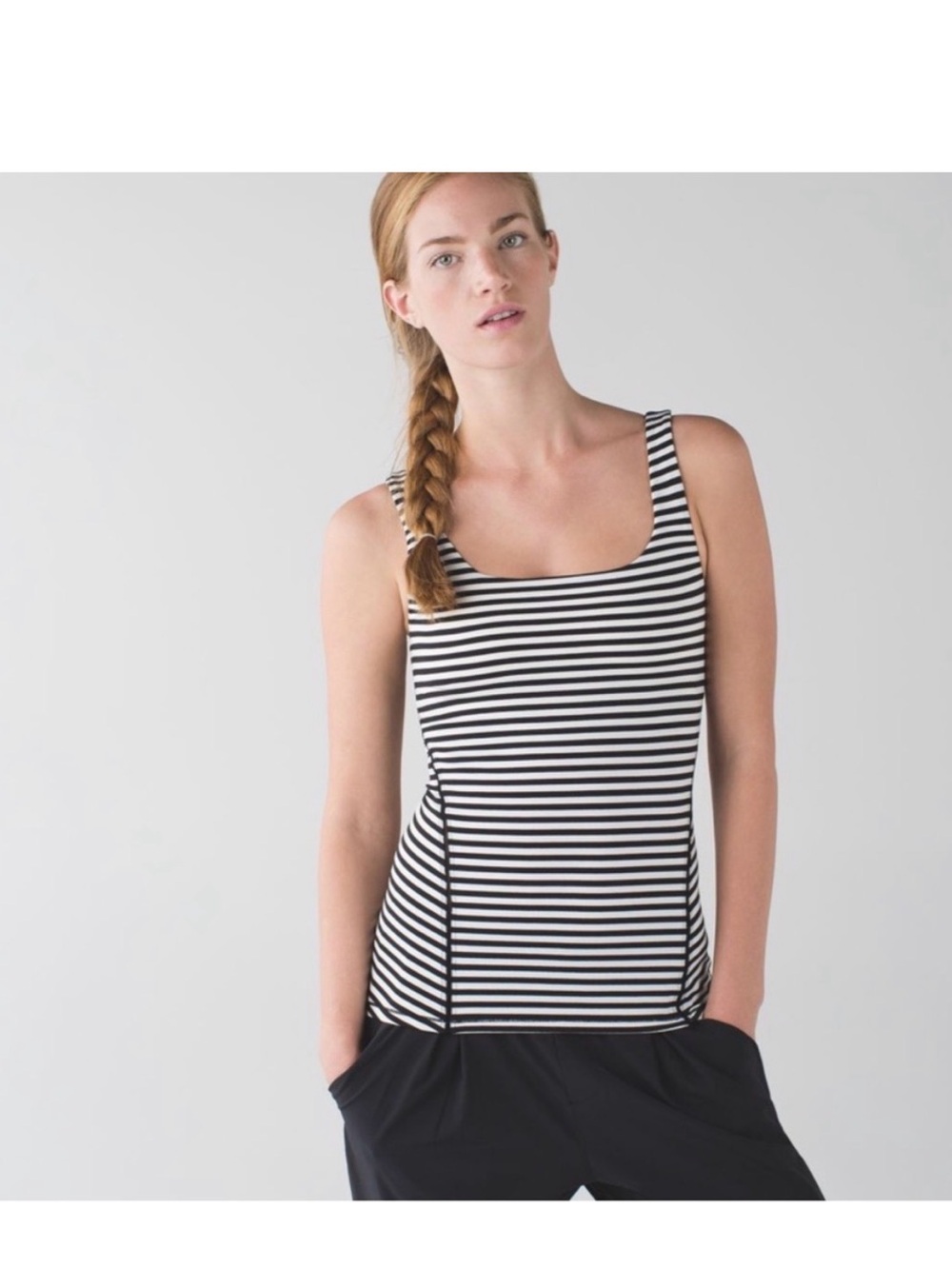 lululemon Black and White Striped Scoop Tank